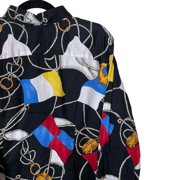 Vintage LRL Nautical Gaudy Busy Allover Button-down Blouse 3/4 Flowing Sleeve 1X - Picture 14 of 15